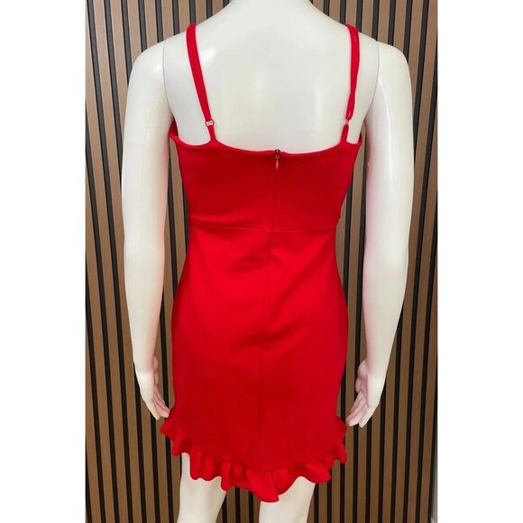 Lulus Spoonful of Sass Women's Dress Bodycon Mini Ruffled Trim Ponte Lined S Red - Picture 2 of 8